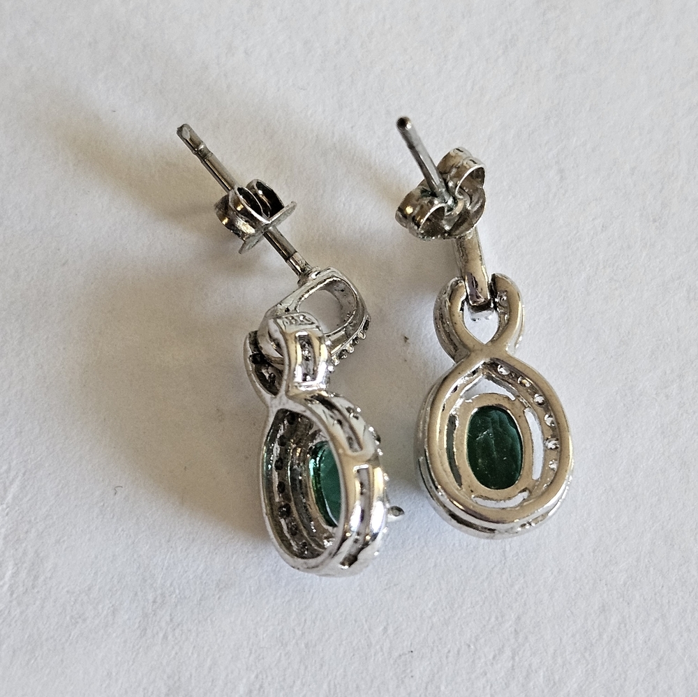 Lab Created Emerald/ Sapphire Dangle Earrings In … - image 2